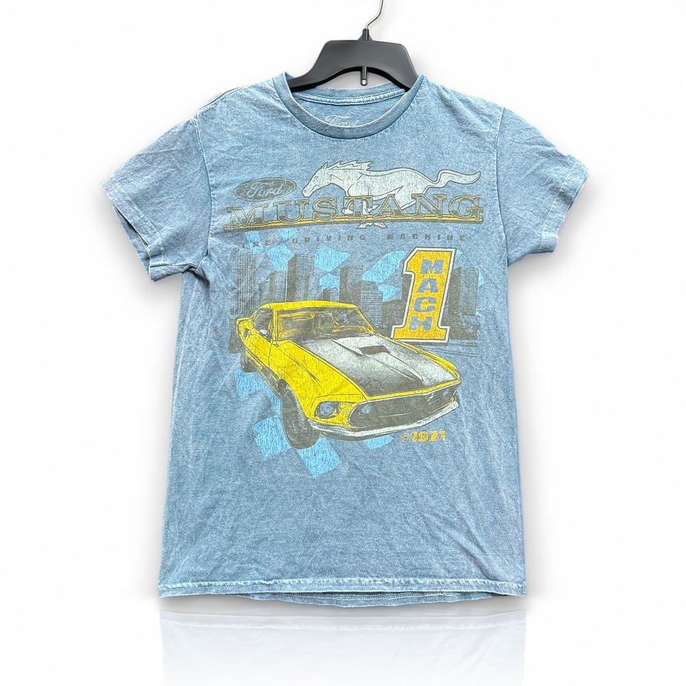 Ford Mustang T-Shirt Women Small Blue Graphic Mach 1 1971 Car Vintage Aesthetic